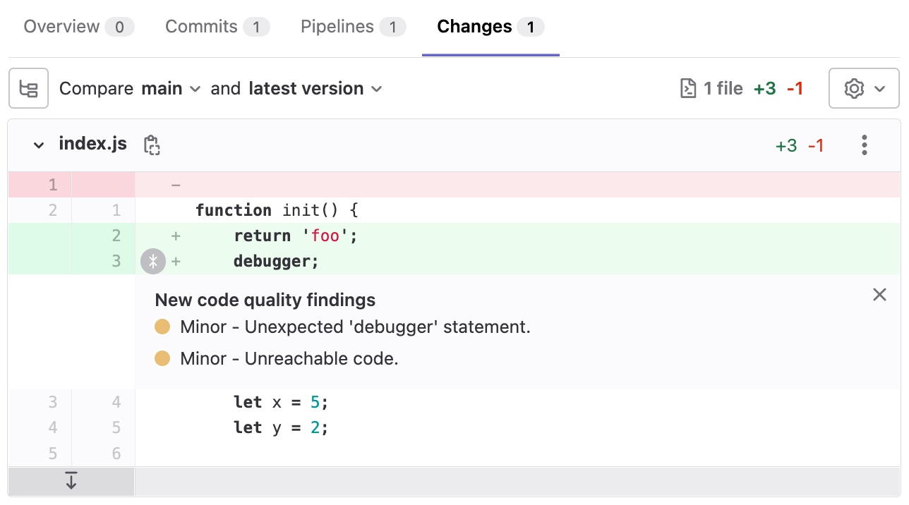 See multiple findings in Code Quality changes view