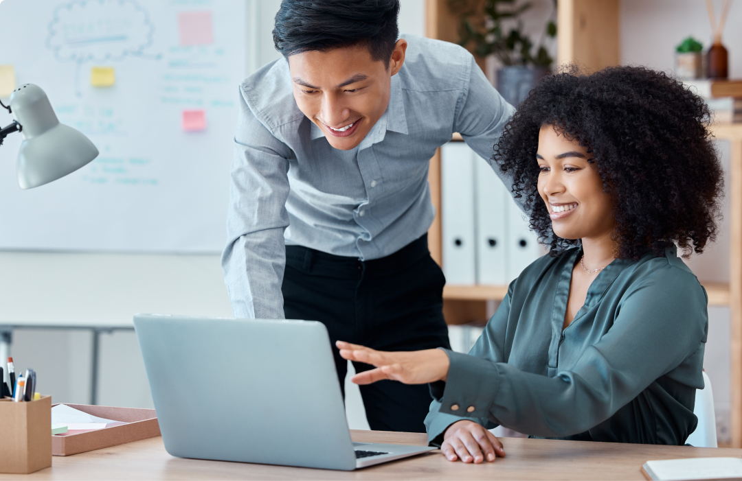 Two people collaborating stock photo